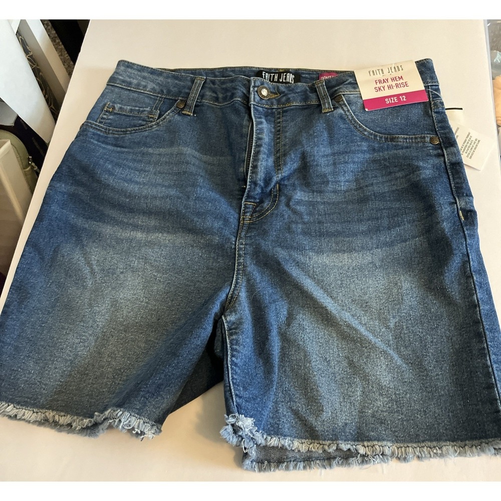 Faith Jeans Jean Shorts Womens 12 Blue NEW Sky Hi-Rise Frayed Hem C389